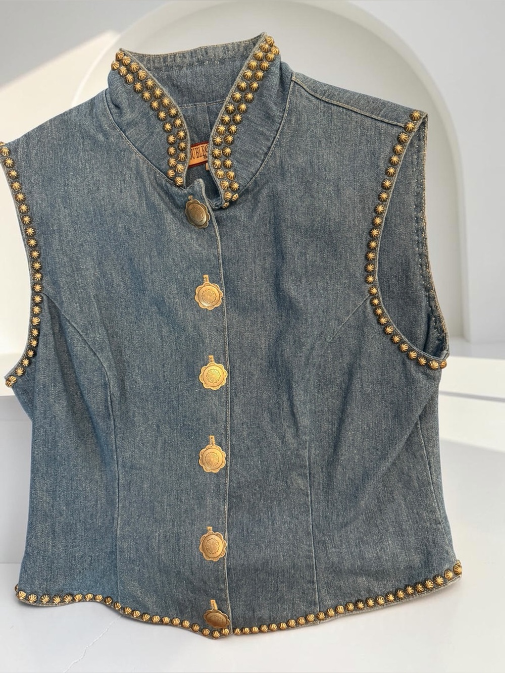 Western Romance Boho Vintage Double D Ranchwear Studded Denim Vest Small EUC